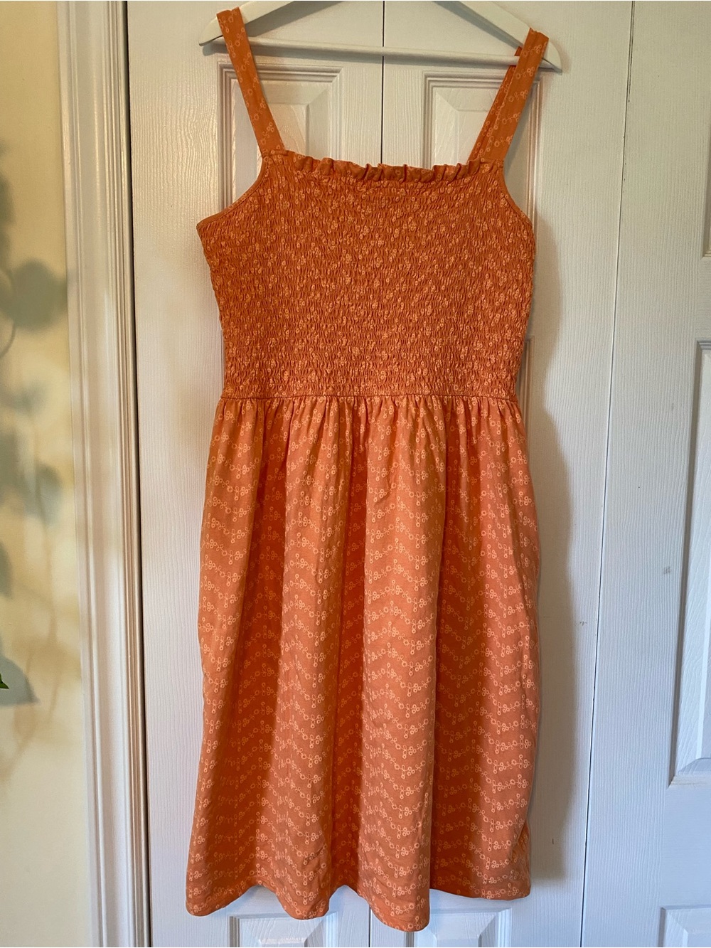 Barbour Hillrise Dress Smocked bodice peach orange Size 12